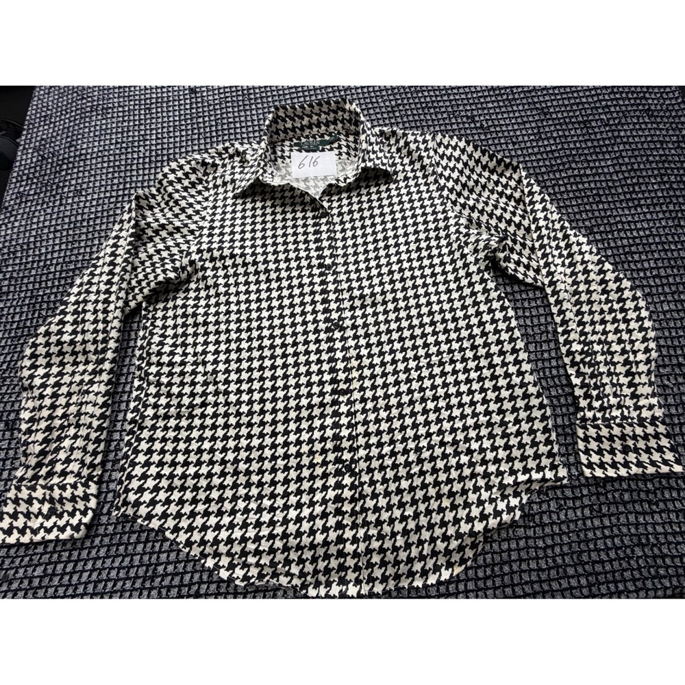 Lauren Ralph Lauren Button Down Women L Black White Houndstooth Shirt